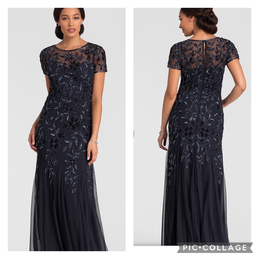 Adrianna papell PLUS SIZyshort sleeves Floral Beaded Godet long Gown - Picture 16 of 16